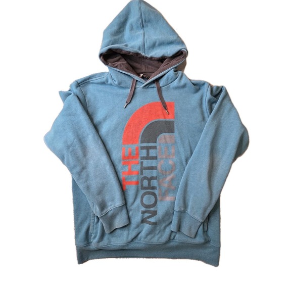 The North Face Mens Large Blue Pullover Hoodie Sweatshirt Spell Out - Picture 2 of 6